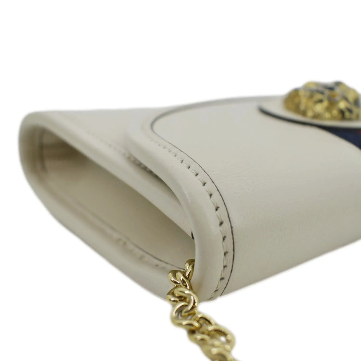 GUCCI Rajah Mini Leather Chain Shoulder Bag White 573797