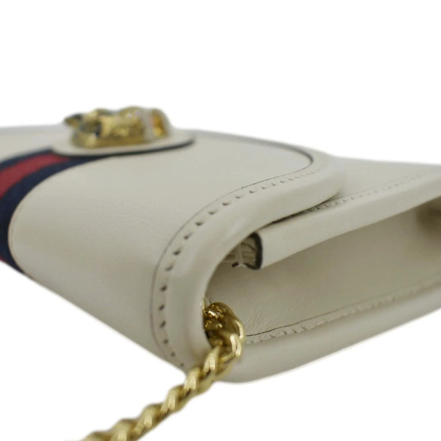 GUCCI Rajah Mini Leather Chain Shoulder Bag White 573797