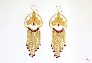 Head-turning, gold-plated, long cascading chains earrings