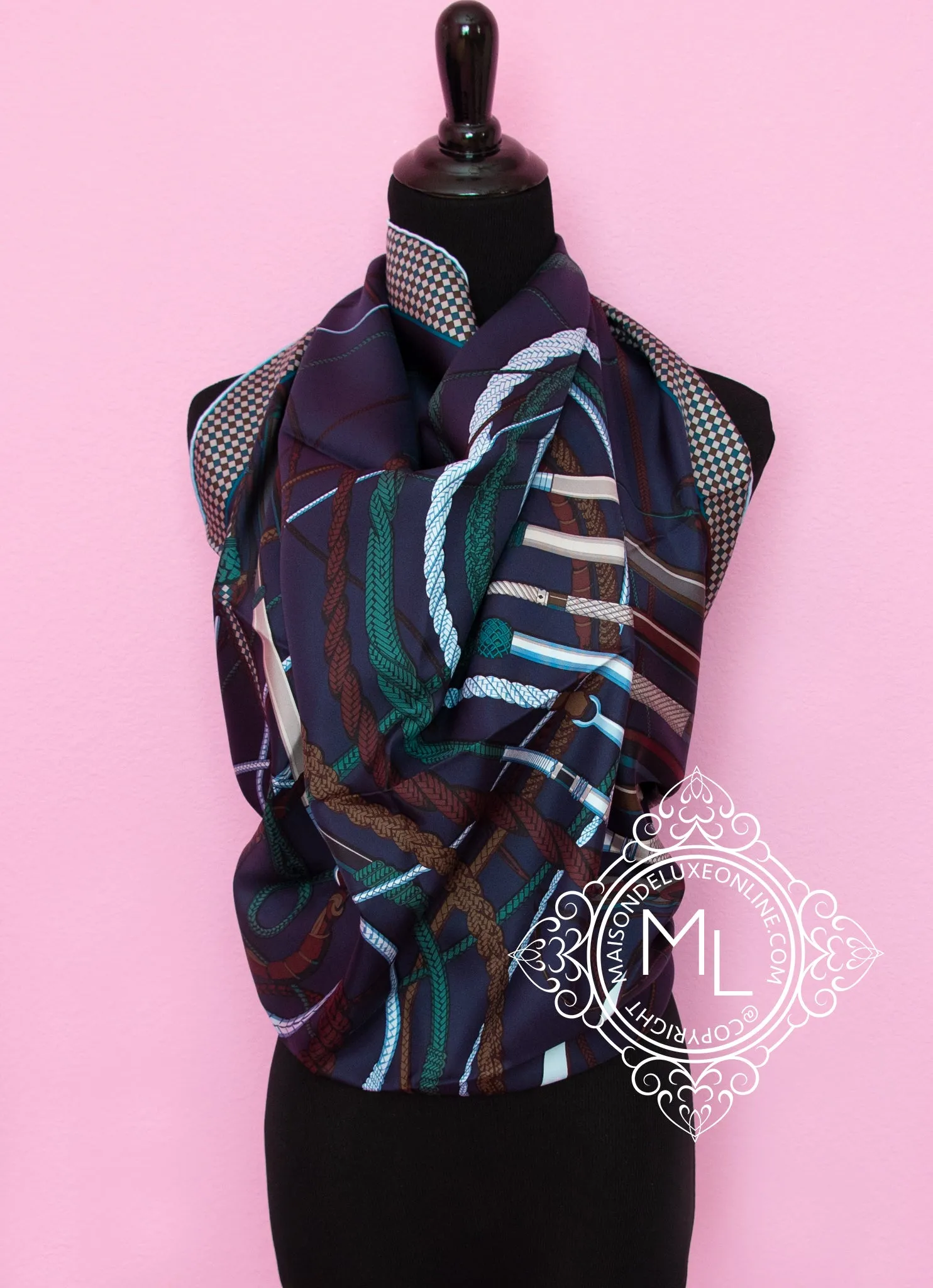 Hermes Green Twill Silk 90 cm Fouets et Badines Scarf
