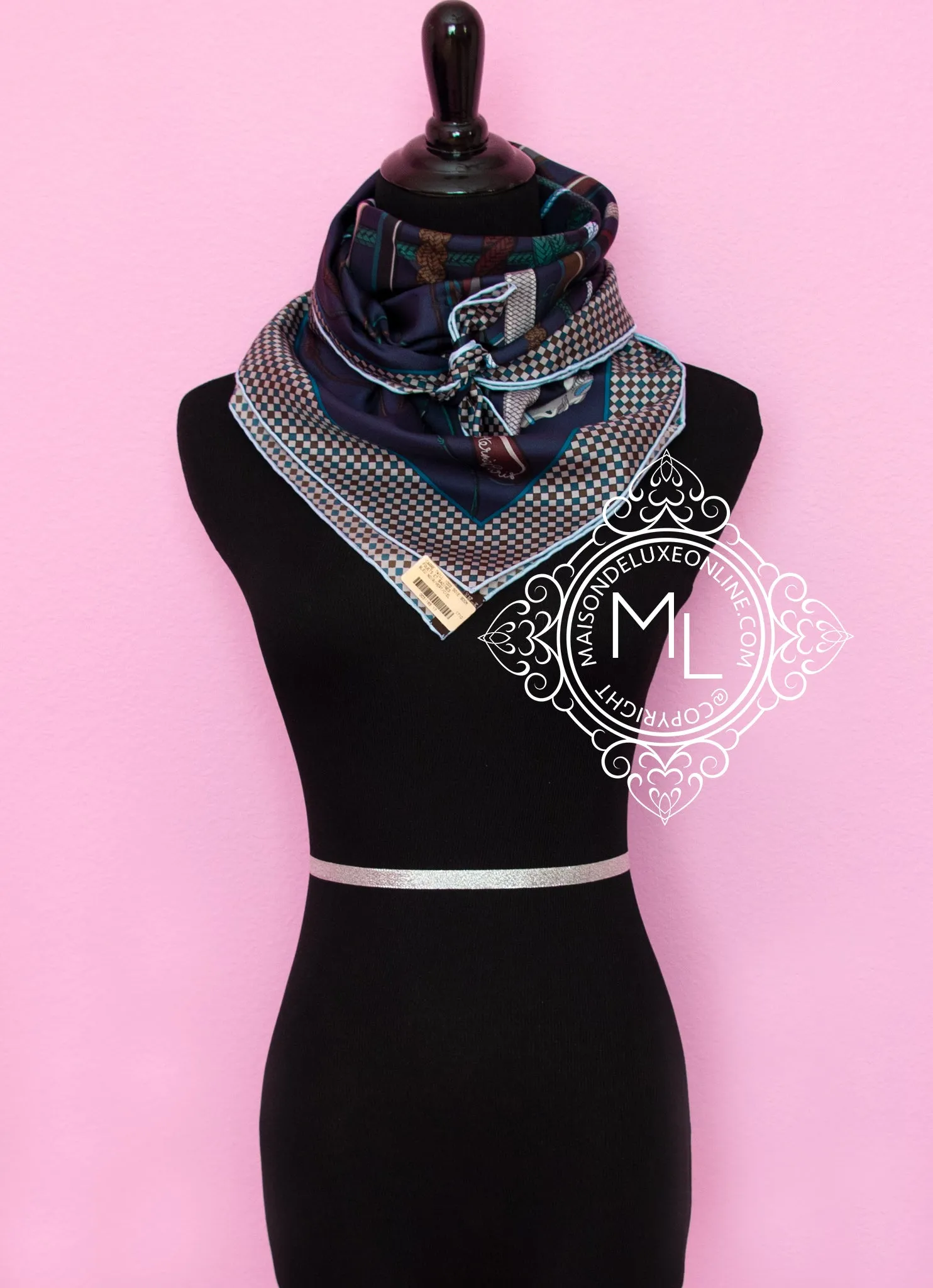 Hermes Green Twill Silk 90 cm Fouets et Badines Scarf