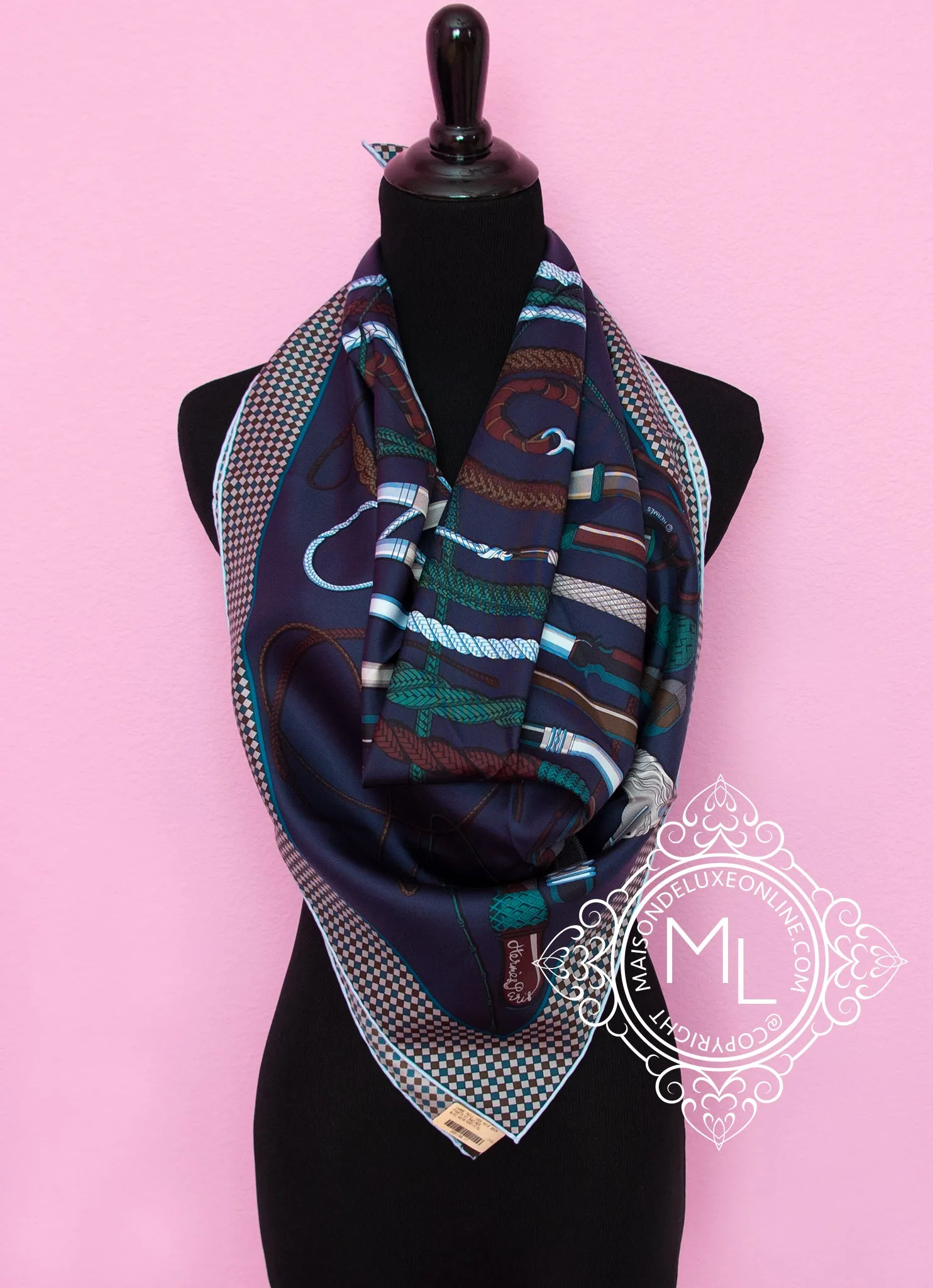 Hermes Green Twill Silk 90 cm Fouets et Badines Scarf