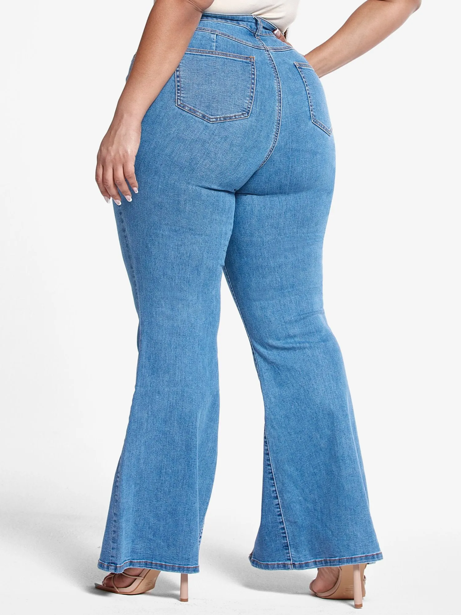 High Rise Flare Jeans with Front Slit - Short Inseam