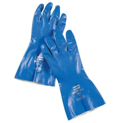 Honeywell Nitri-Knit Supported Nitrile Gloves, Pinked Cuff, Interlock Lined, Size 8, Blue, NK803/8