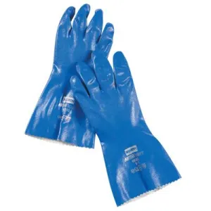 Honeywell Nitri-Knit Supported Nitrile Gloves, Pinked Cuff, Interlock Lined, Size 8, Blue, NK803/8
