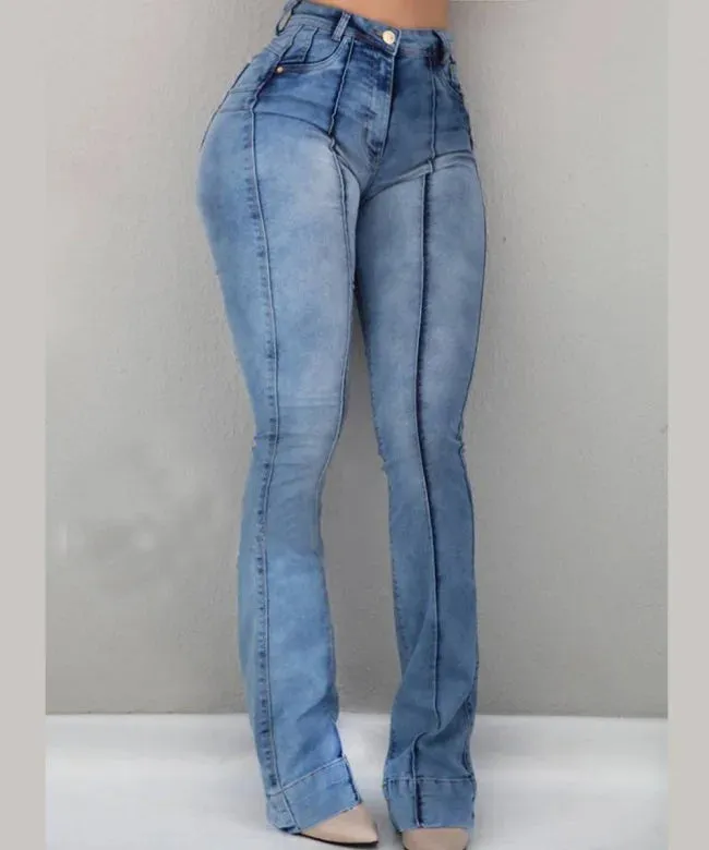 Hot Sale High Waist Flare Jeans For Women Fashion Skinny Lifting Butt Elastic Denim Long Pants S-2XL Global Drop Shipping