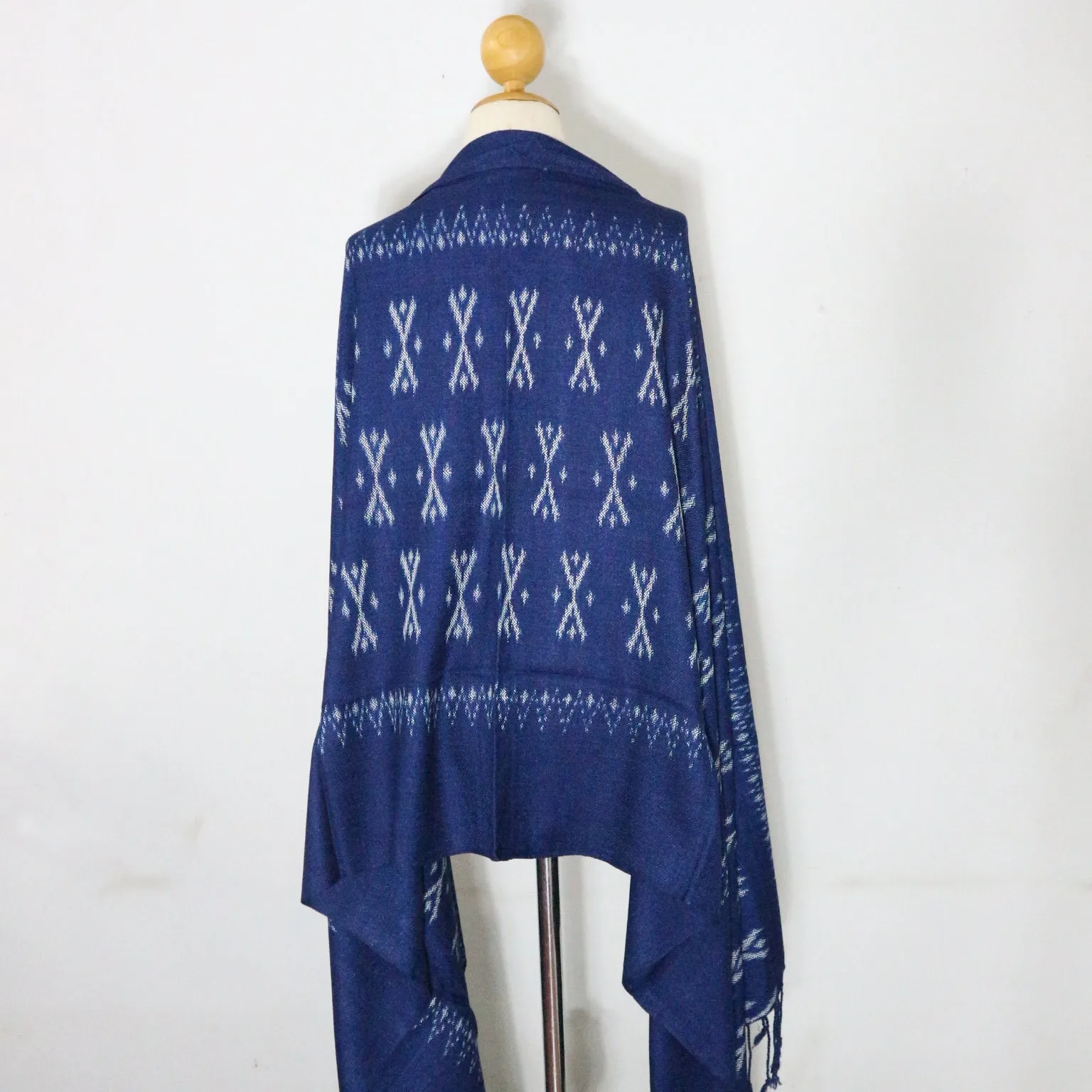 Indigo Ikat Shawl-03931 Blue and White-6988