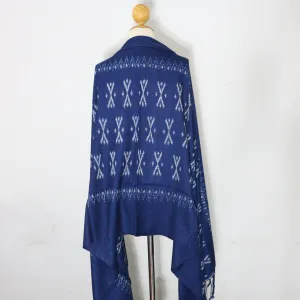 Indigo Ikat Shawl-03931 Blue and White-6988