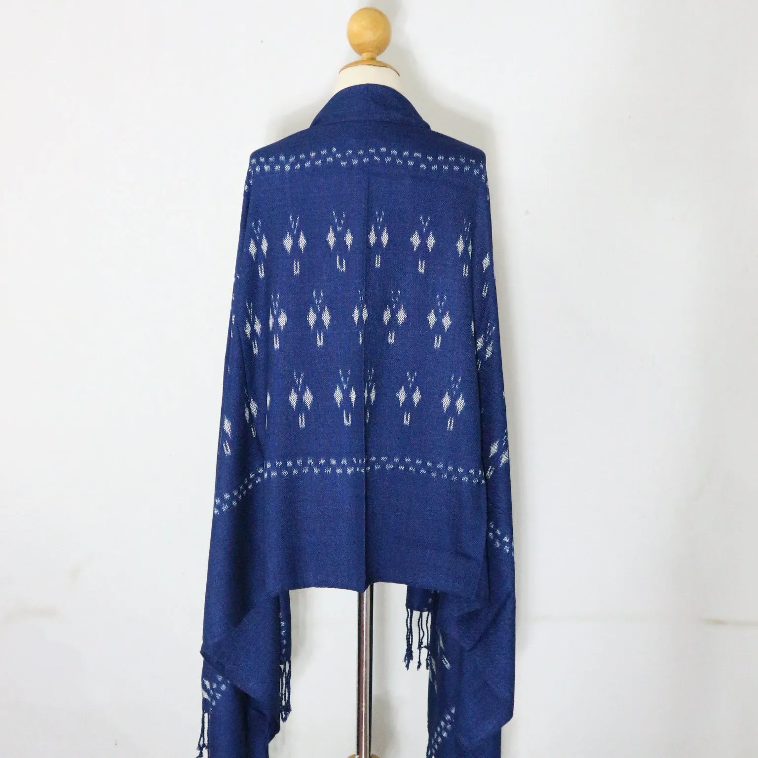 Indigo Ikat Shawl-03931 Blue and White-7040