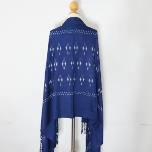 Indigo Ikat Shawl-03931 Blue and White-7040