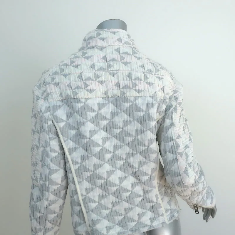 IRO Quilted Moto Jacket Otavia White/Gray Cotton-Blend Jacquard Size 42