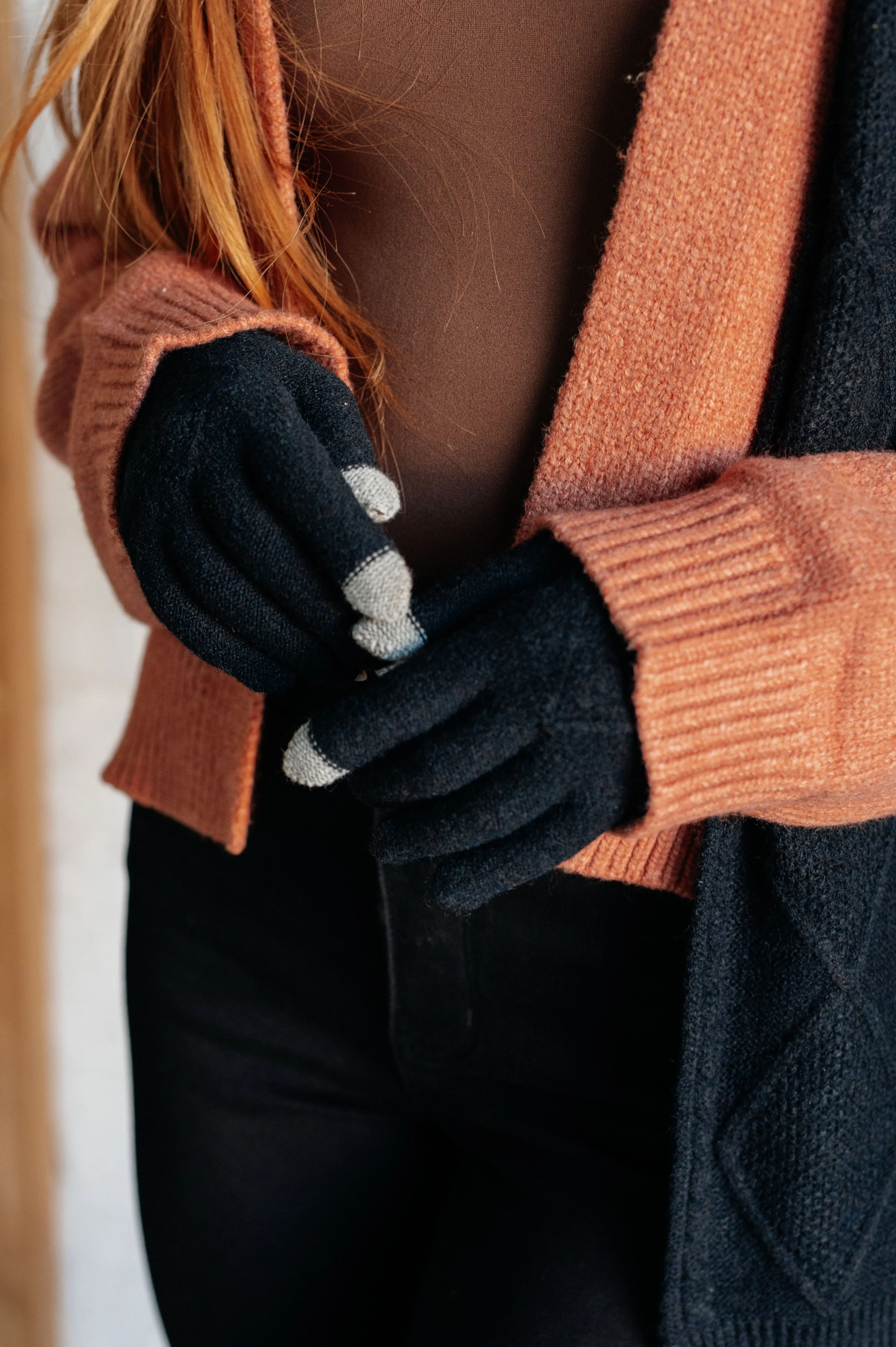 Jane Frost Winter Accessory Set - Black Beanie, Scarf, and Touch Screen Gloves