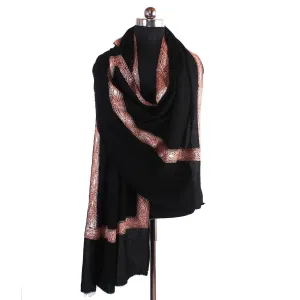 Jet Black Tilla Embroidered Cashmere Pashmina Shawl