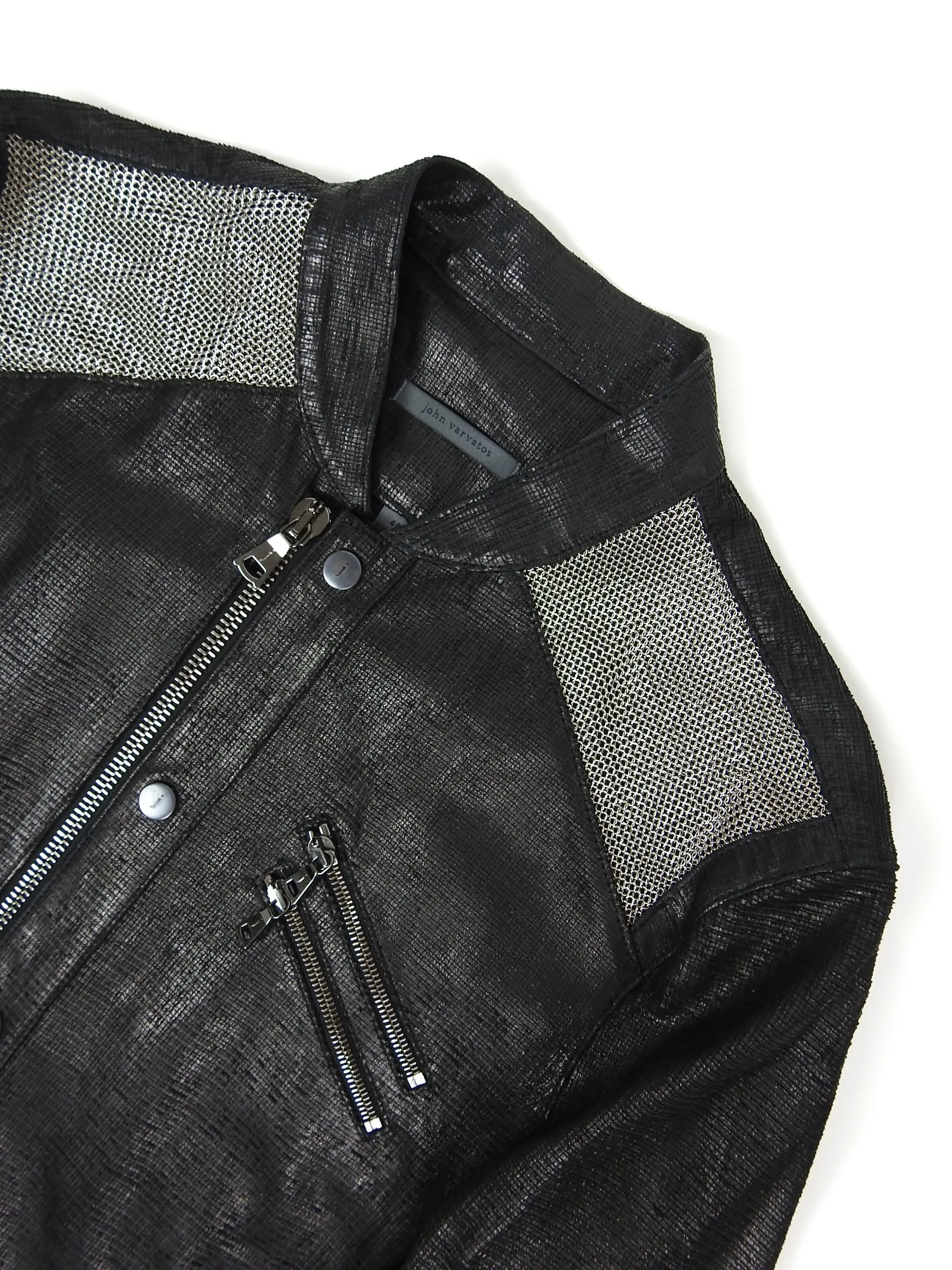 John Varvatos Leather/Chain Detail Jacket Size 48