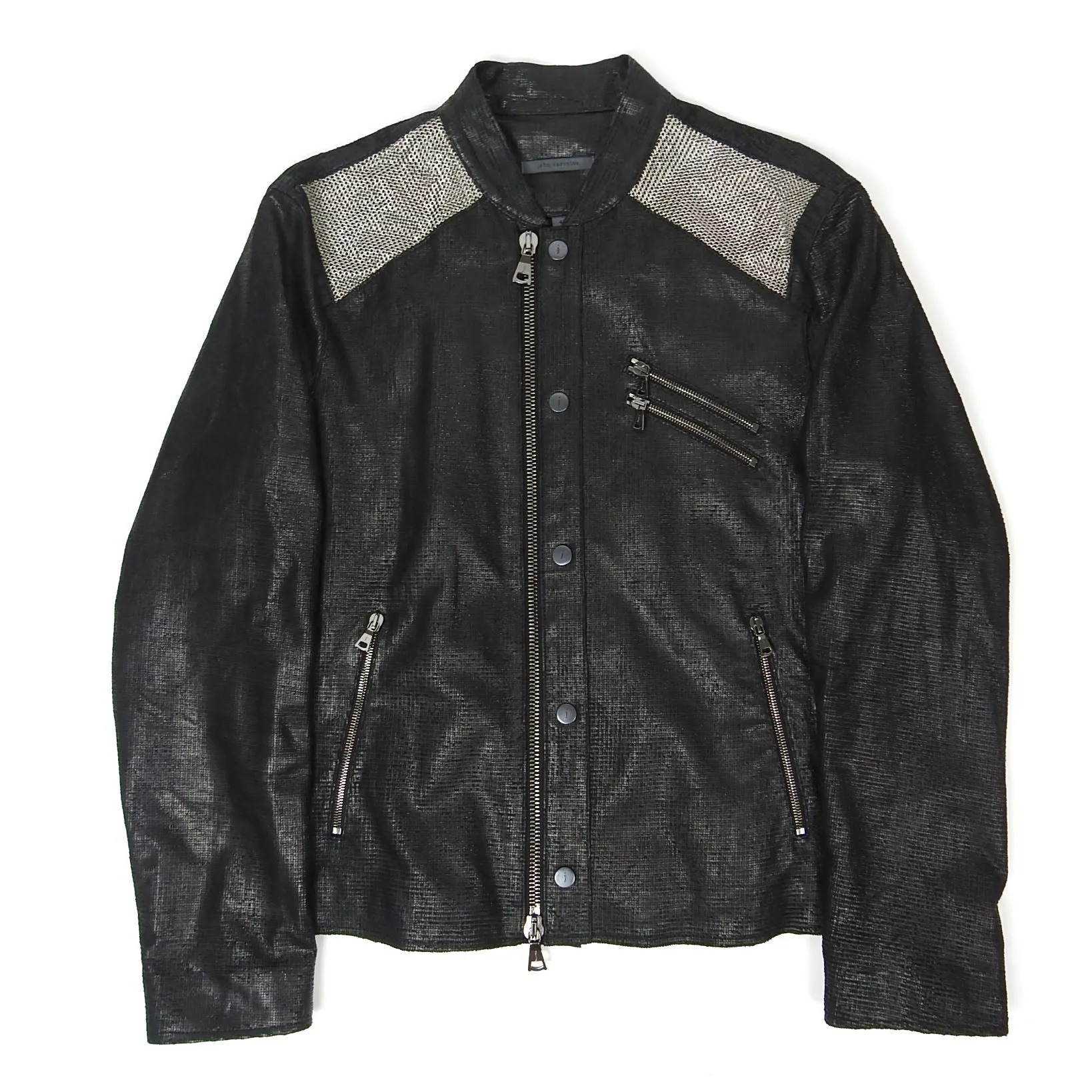John Varvatos Leather/Chain Detail Jacket Size 48