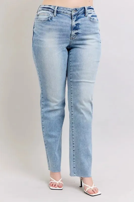 Judy Blue Full Size Midi Rise Light Wash Dad Jeans Plus Size