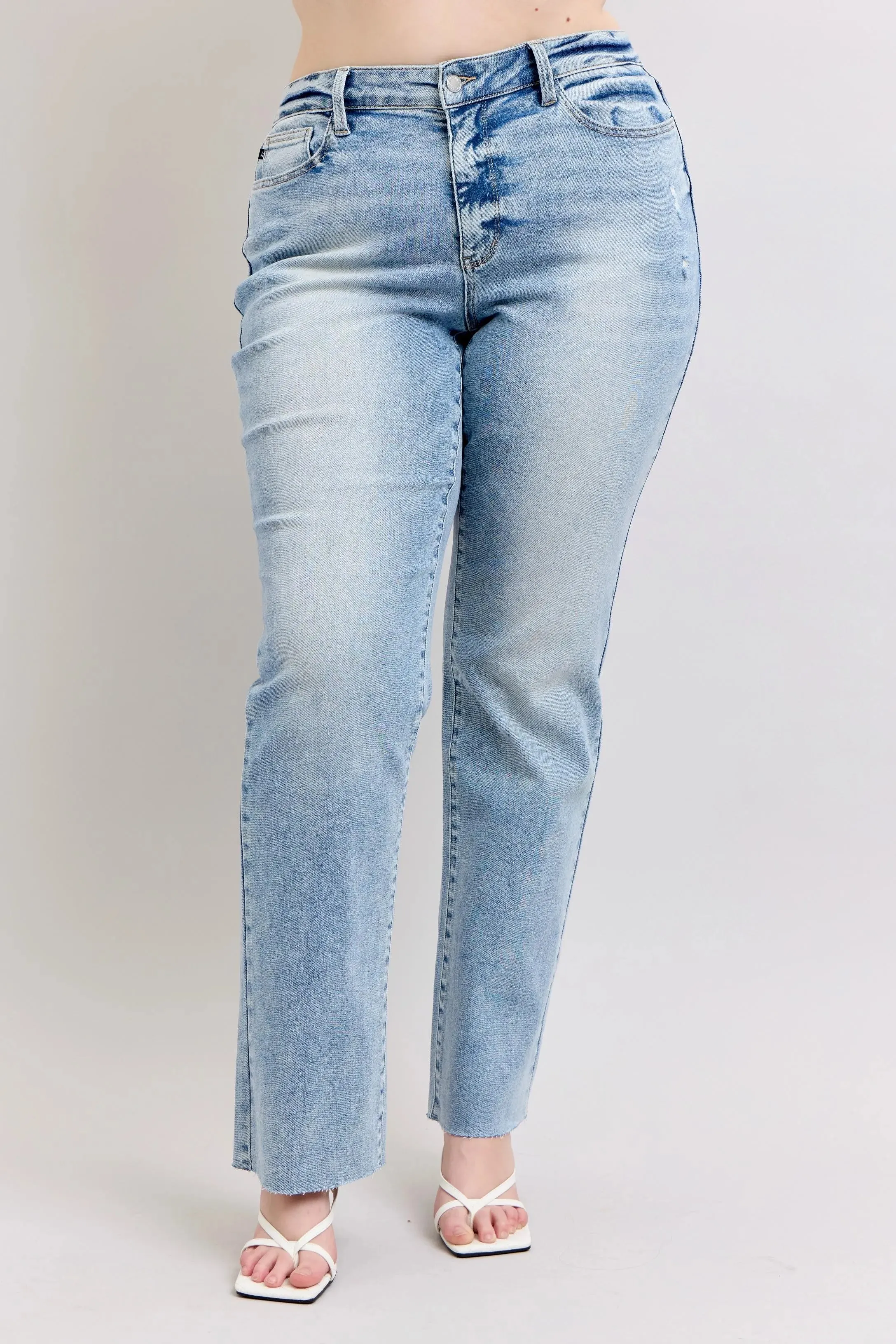 Judy Blue Full Size Midi Rise Light Wash Dad Jeans Plus Size