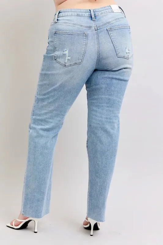 Judy Blue Full Size Midi Rise Light Wash Dad Jeans Plus Size