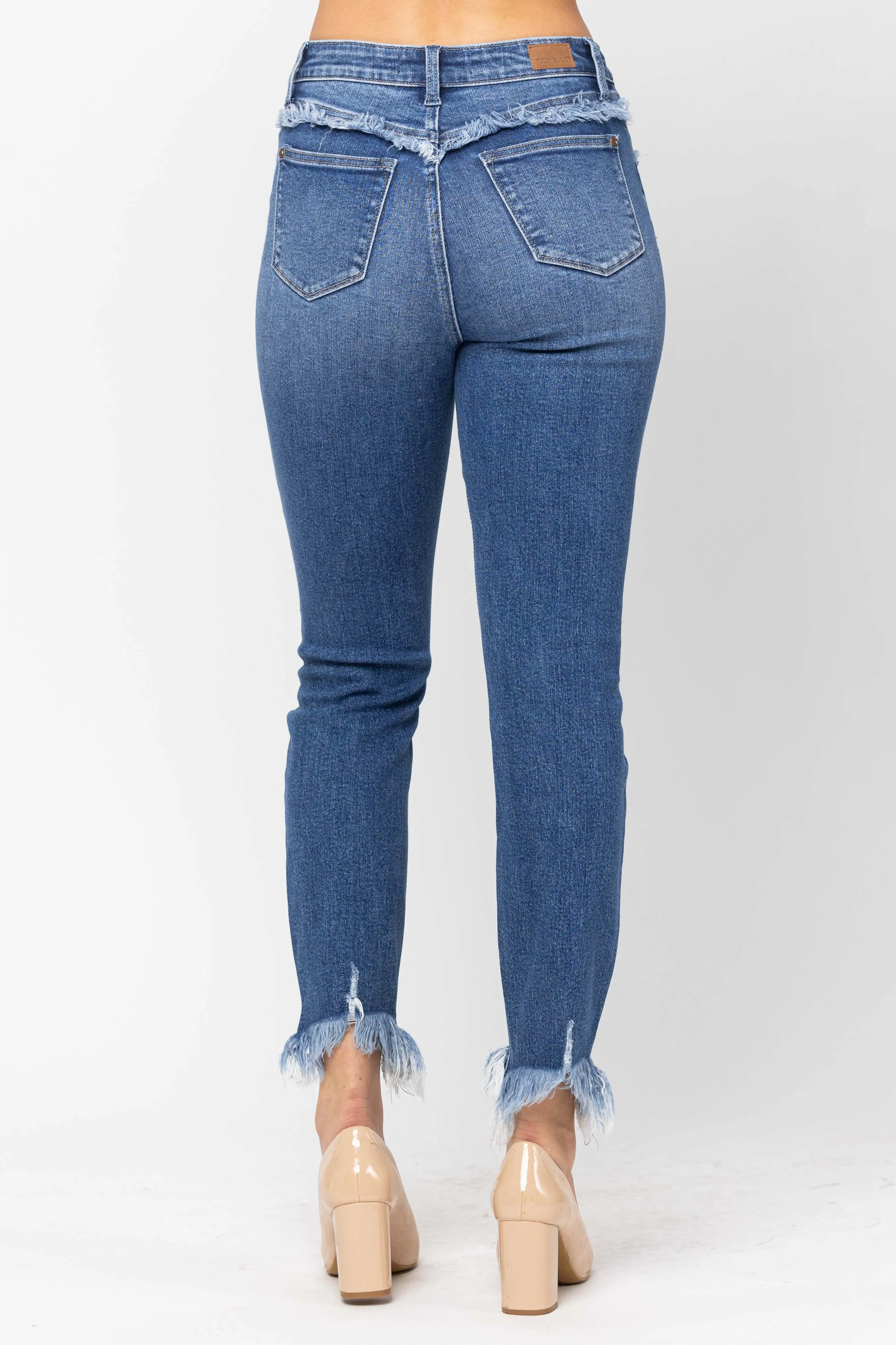 Judy Blue Highrise Fringed Slim Jeans
