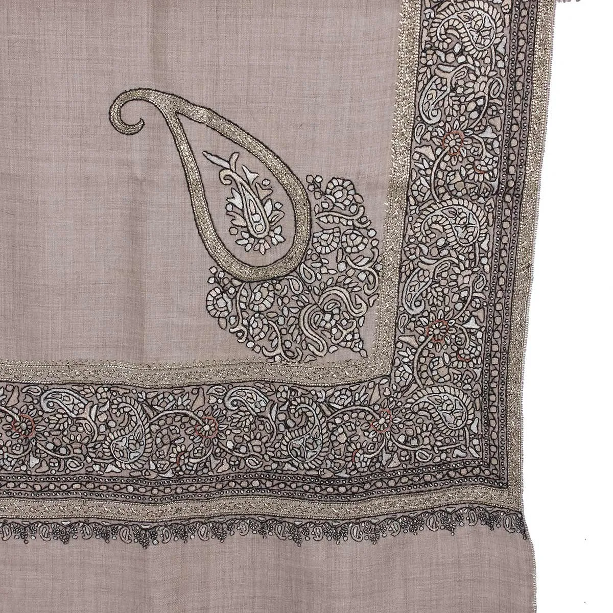 Khudrang Zari and sozni Embroidered Cashmere Pashmina Shawl