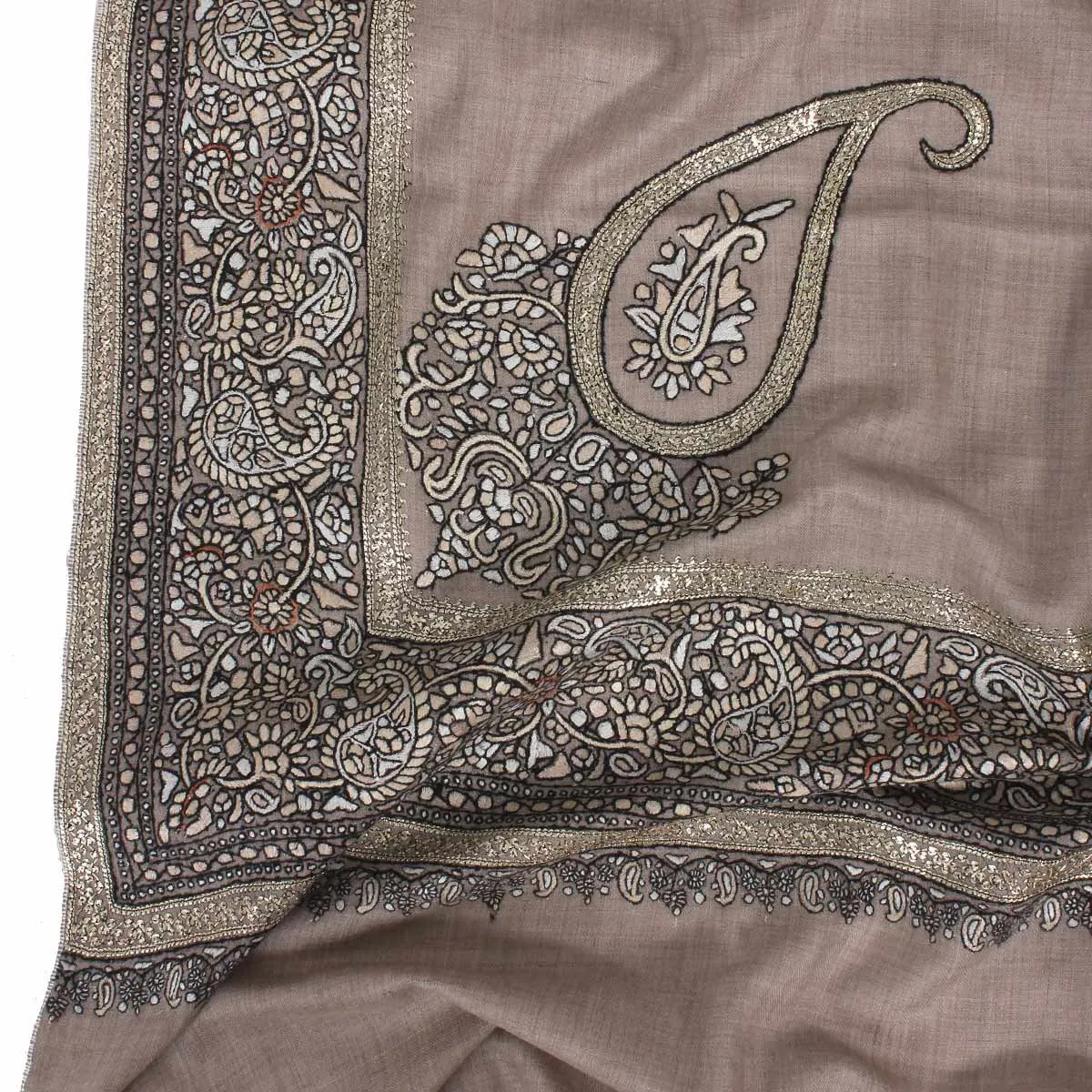 Khudrang Zari and sozni Embroidered Cashmere Pashmina Shawl