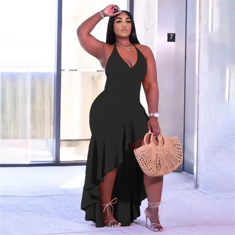 Ladies Plus Size V-Neck Tiered Ruffle Dress