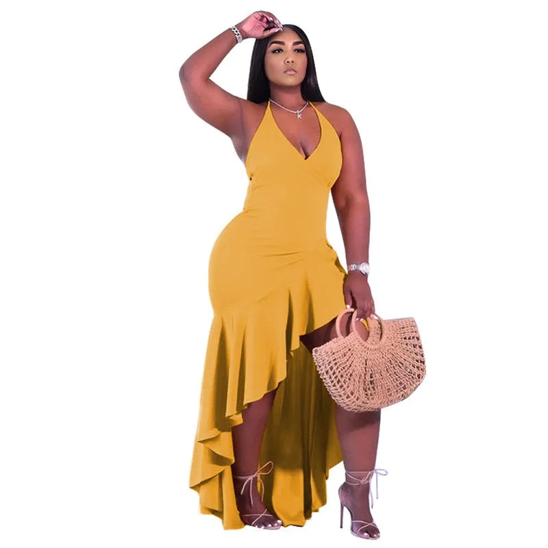 Ladies Plus Size V-Neck Tiered Ruffle Dress