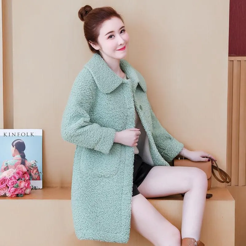 Lamb wool women's padded jacket winter mid-length loose faux fur woolen women's coat