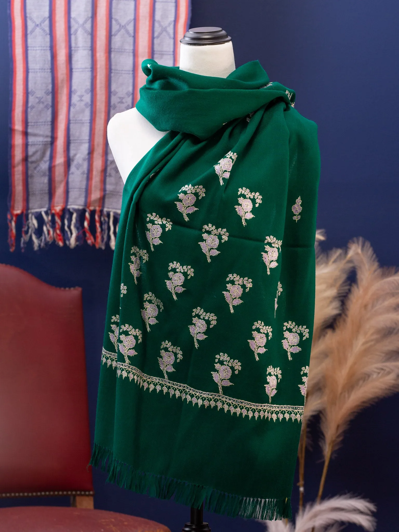 Large Hand Embroidered Vintage Wool Shawl