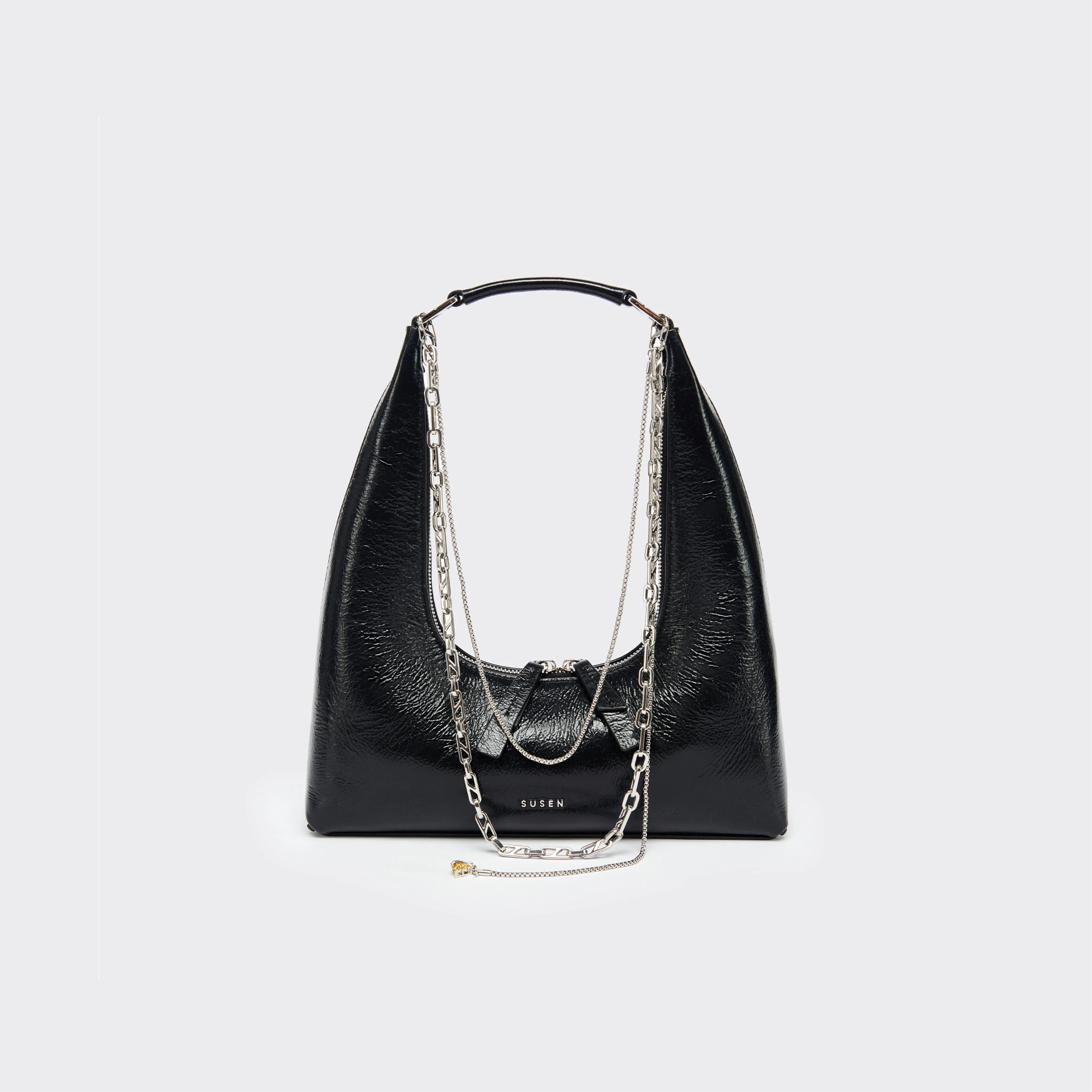 Large One-Shoulder Tartar Bag - Black