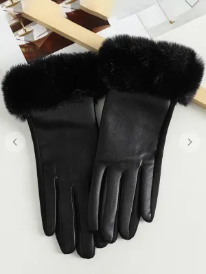 Leather Gloves with Faux Fur Trim