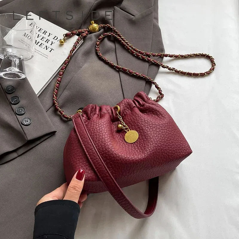 LEFTSIDE Mini PU Leather Shoulder Bags for Women 2024 Y2K Korean Fashion Trend Female Bucket Crossbody Bag Lady Handbags