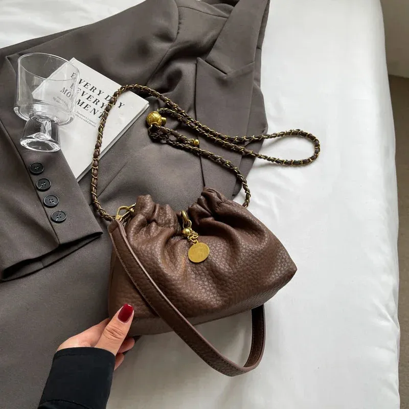 LEFTSIDE Mini PU Leather Shoulder Bags for Women 2024 Y2K Korean Fashion Trend Female Bucket Crossbody Bag Lady Handbags