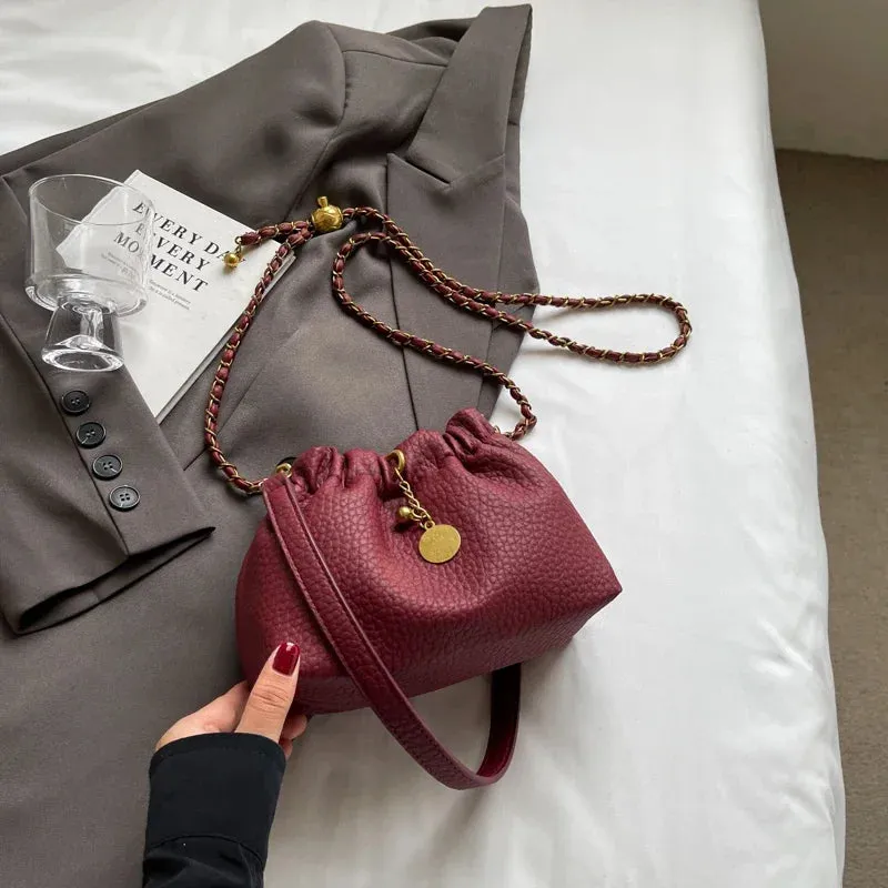 LEFTSIDE Mini PU Leather Shoulder Bags for Women 2024 Y2K Korean Fashion Trend Female Bucket Crossbody Bag Lady Handbags