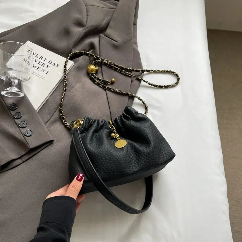 LEFTSIDE Mini PU Leather Shoulder Bags for Women 2024 Y2K Korean Fashion Trend Female Bucket Crossbody Bag Lady Handbags