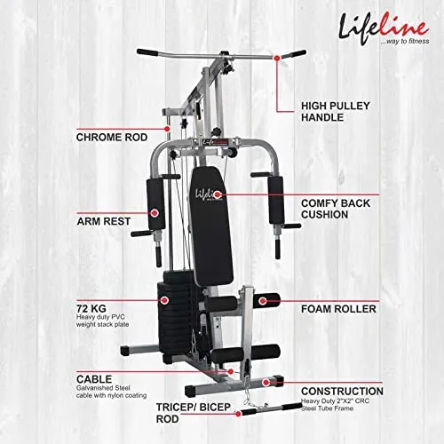 Lifeline Fitness HG-002 Multi Home Gym Combo with LT-202 Manual Treadmill 3in1, 72kg Weight Stack