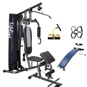 Lifeline Home Gym Set Deluxe 005 For Workout At Home Bundles With Resistance Band, Pull Reducer and Exercise Curve Bench 5501A || Available on EMI