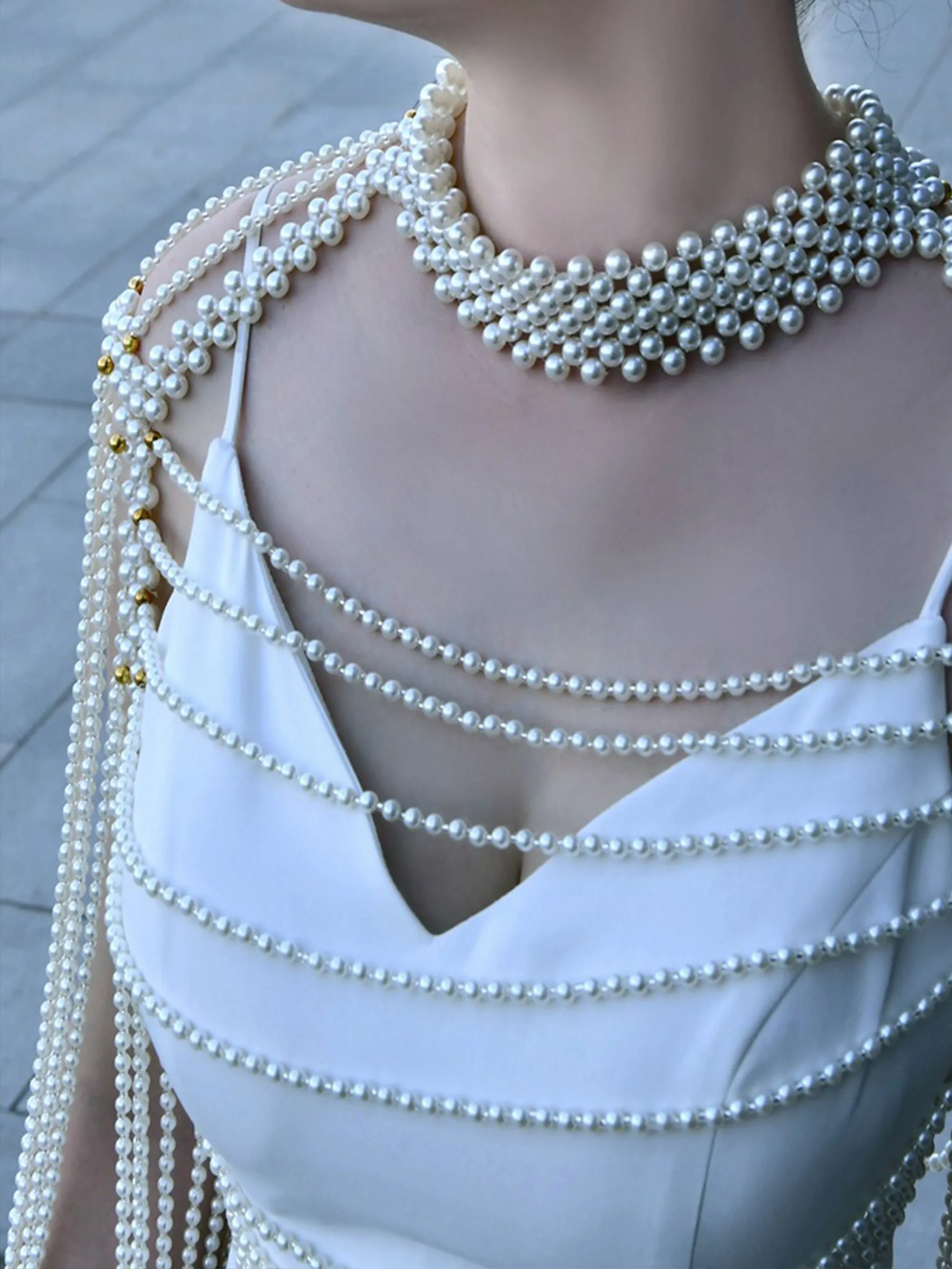 Light Luxury Beaded Shawl Pearl Shoulder Chain