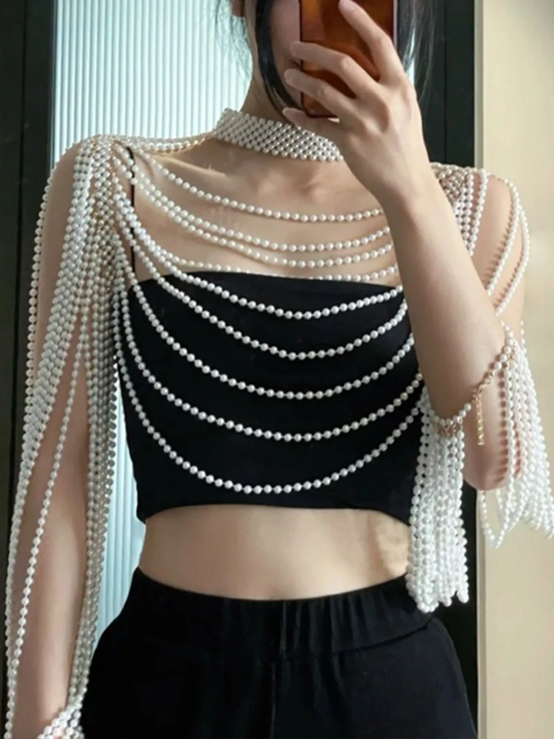 Light Luxury Beaded Shawl Pearl Shoulder Chain