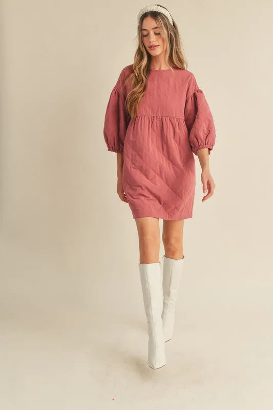 Light Maroon Quilted Babydoll Dress