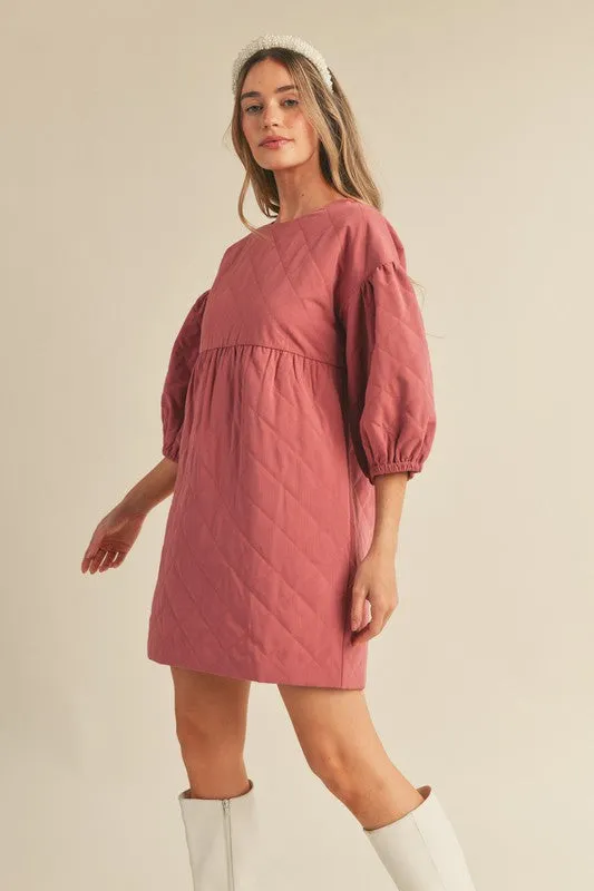 Light Maroon Quilted Babydoll Dress