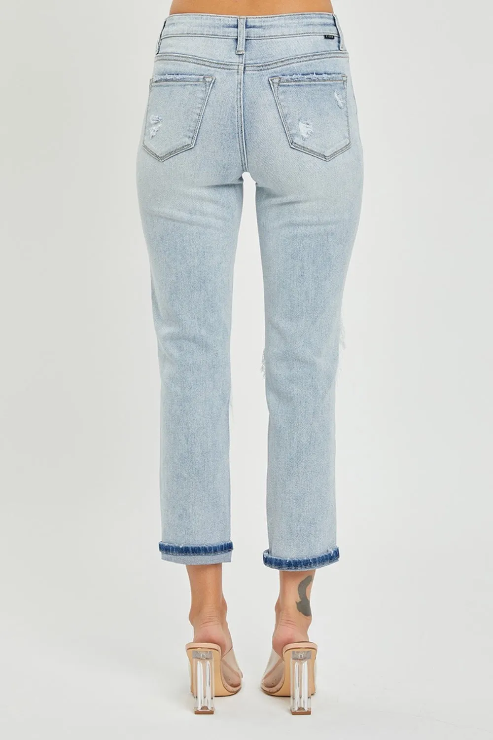 Light Mid-Rise Sequin Patched Jeans