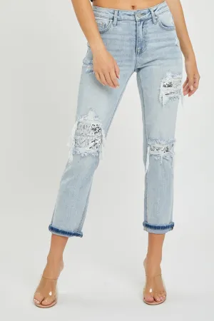 Light Mid-Rise Sequin Patched Jeans