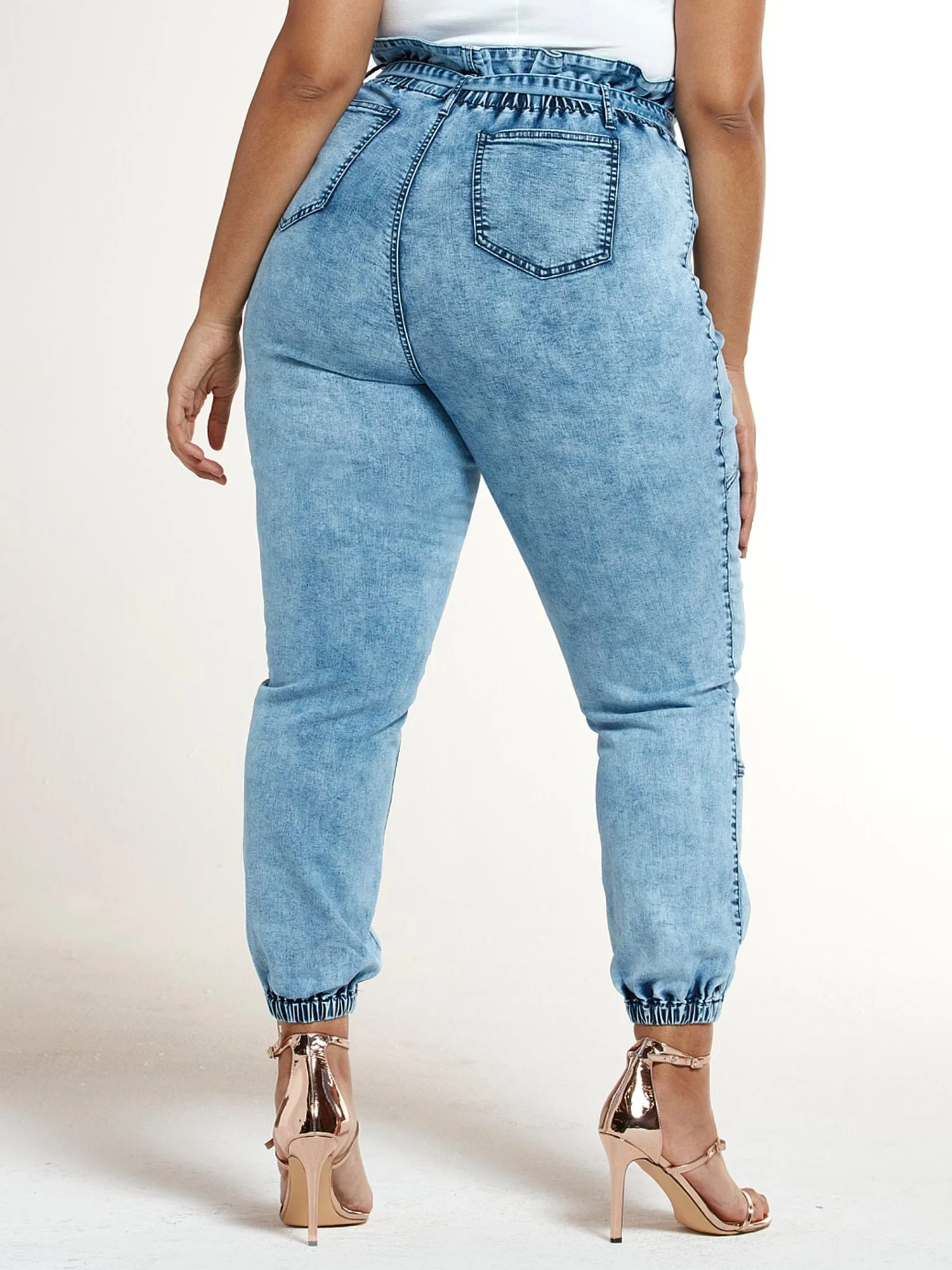 Light Wash High Rise Paperbag Waist Jogger Jeans