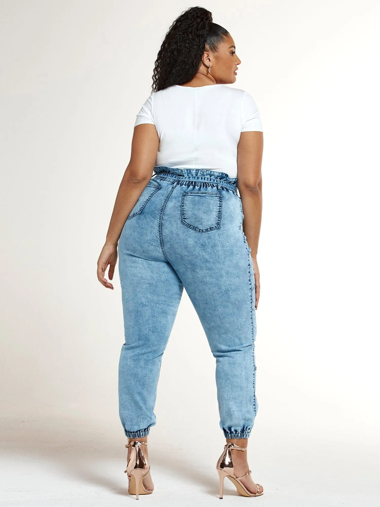 Light Wash High Rise Paperbag Waist Jogger Jeans