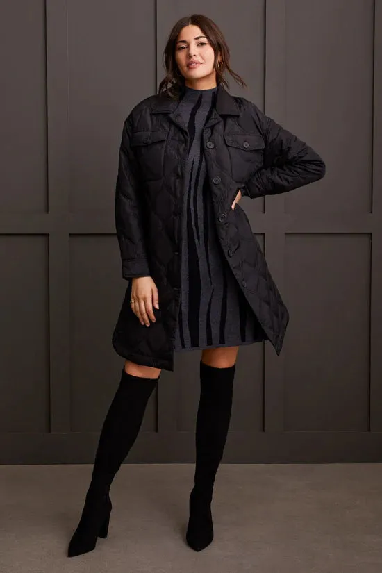 Long Quilted Button-Up Jacket