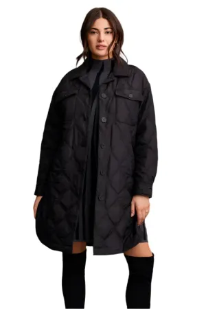 Long Quilted Button-Up Jacket