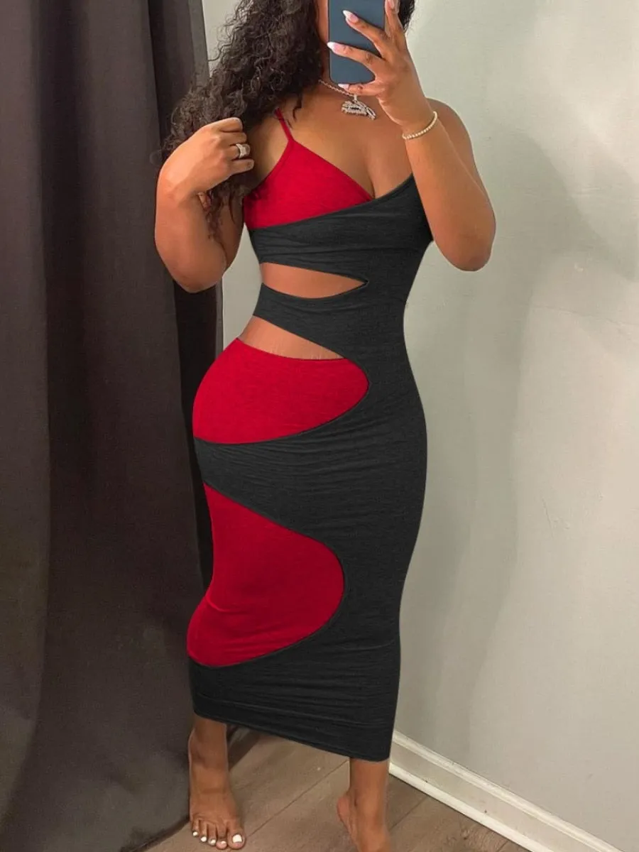 LW Plus Size Cut Out Bodycon Cami Dress Sexy Dress Women Sleeveless Spaghetti Strap Stretch Evening Party Mini Dresses Vestidos