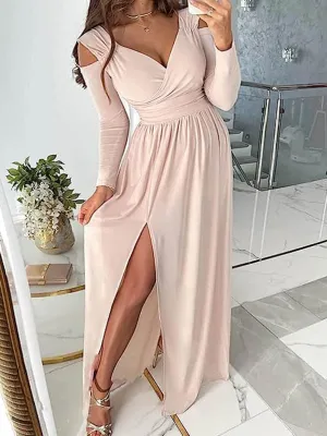 LW Plus Size evening dress V Neck Cut Out Thigh Split Dress Elegant Women long Sleeves sexy Thigh Split Party Prom Dresses Gown
