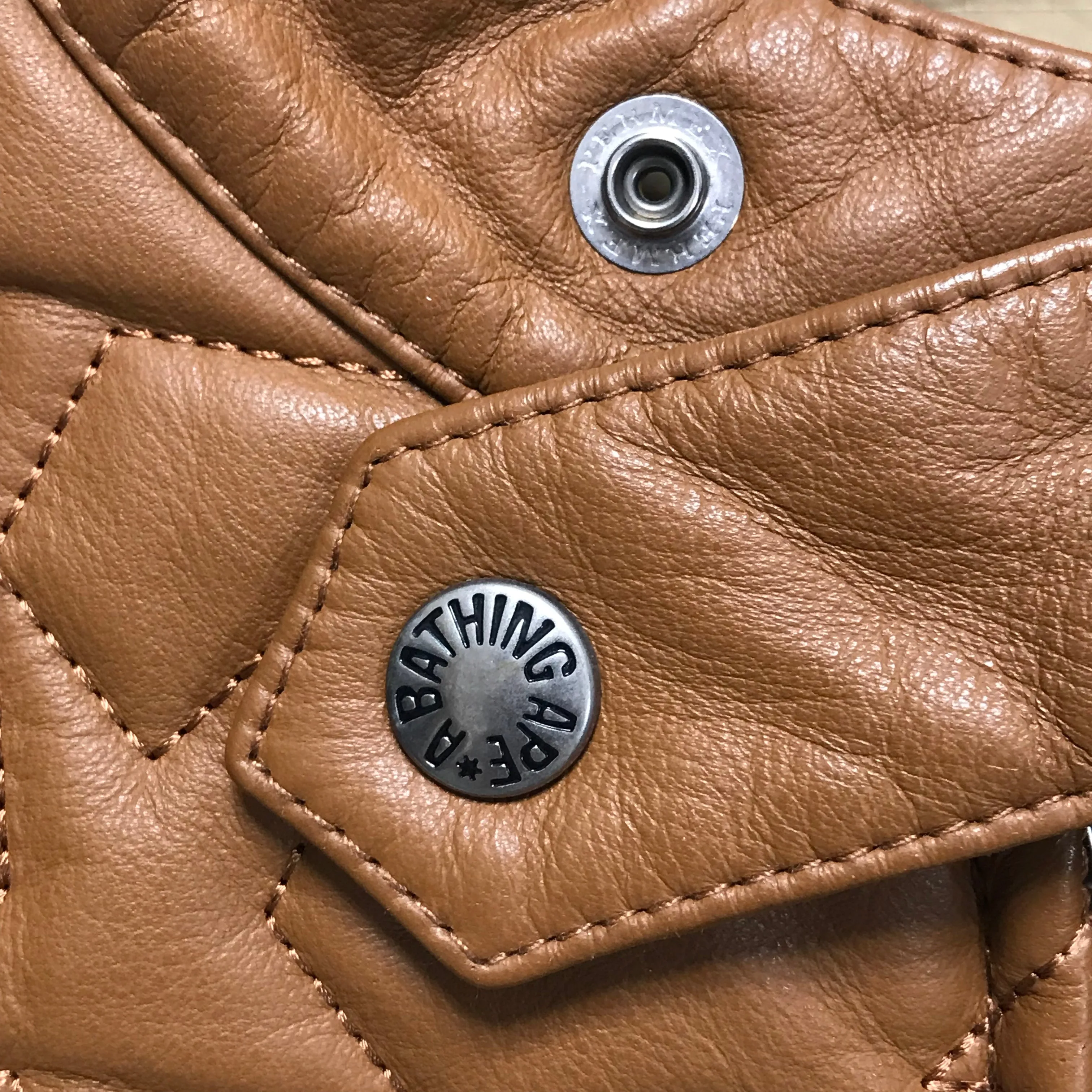 [M] A Bathing Ape Bape Sta Leather/Down Riders Jacket Light Brown